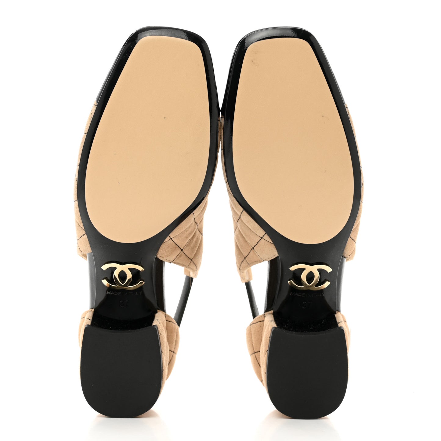 Suede Kidskin Patent Cap Toe Quilted Mary Jane Flats 37 Beige Black