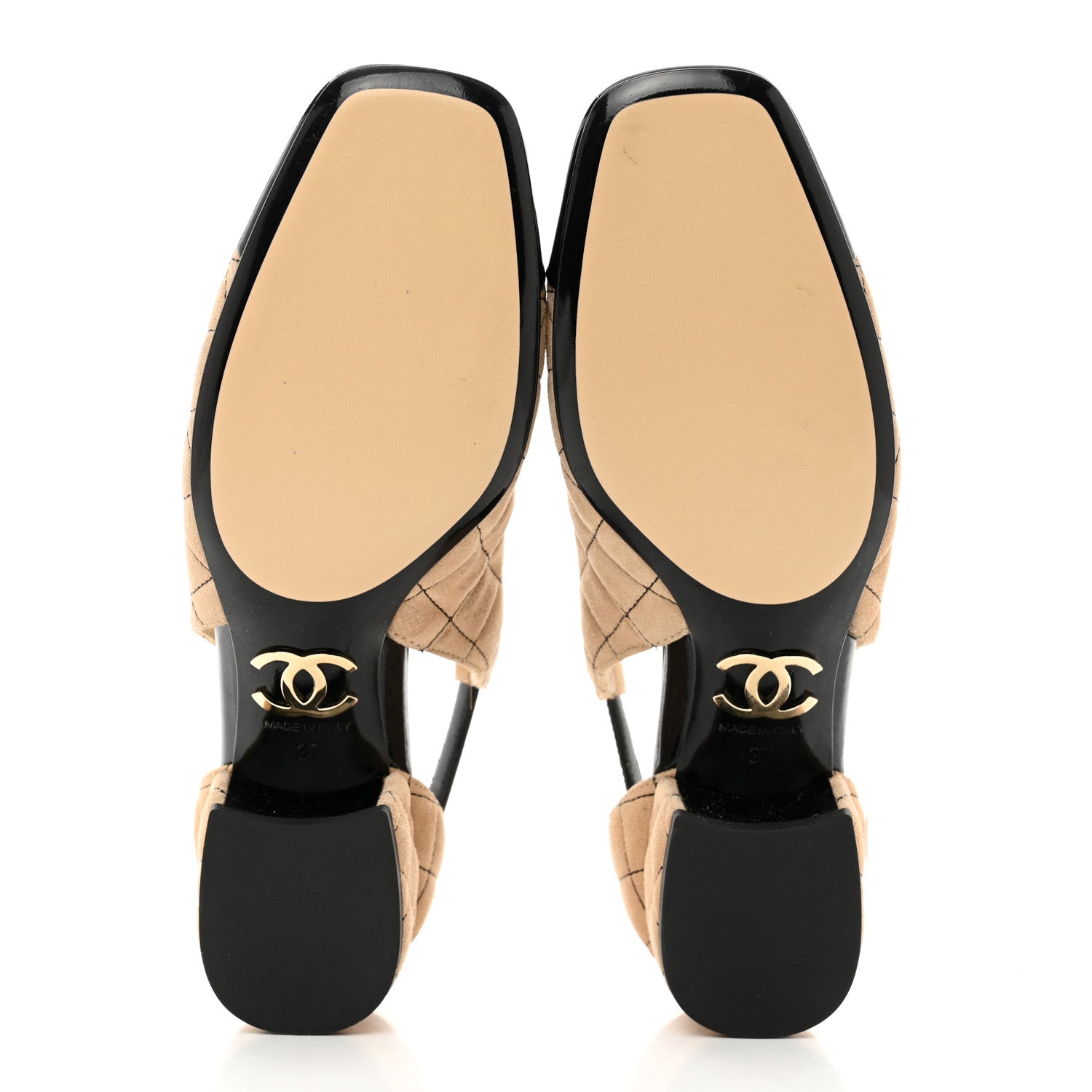 Chanel Suede Kidskin Patent Cap Toe Quilted Mary Jane Flats 37 Beige Black 5 of 9