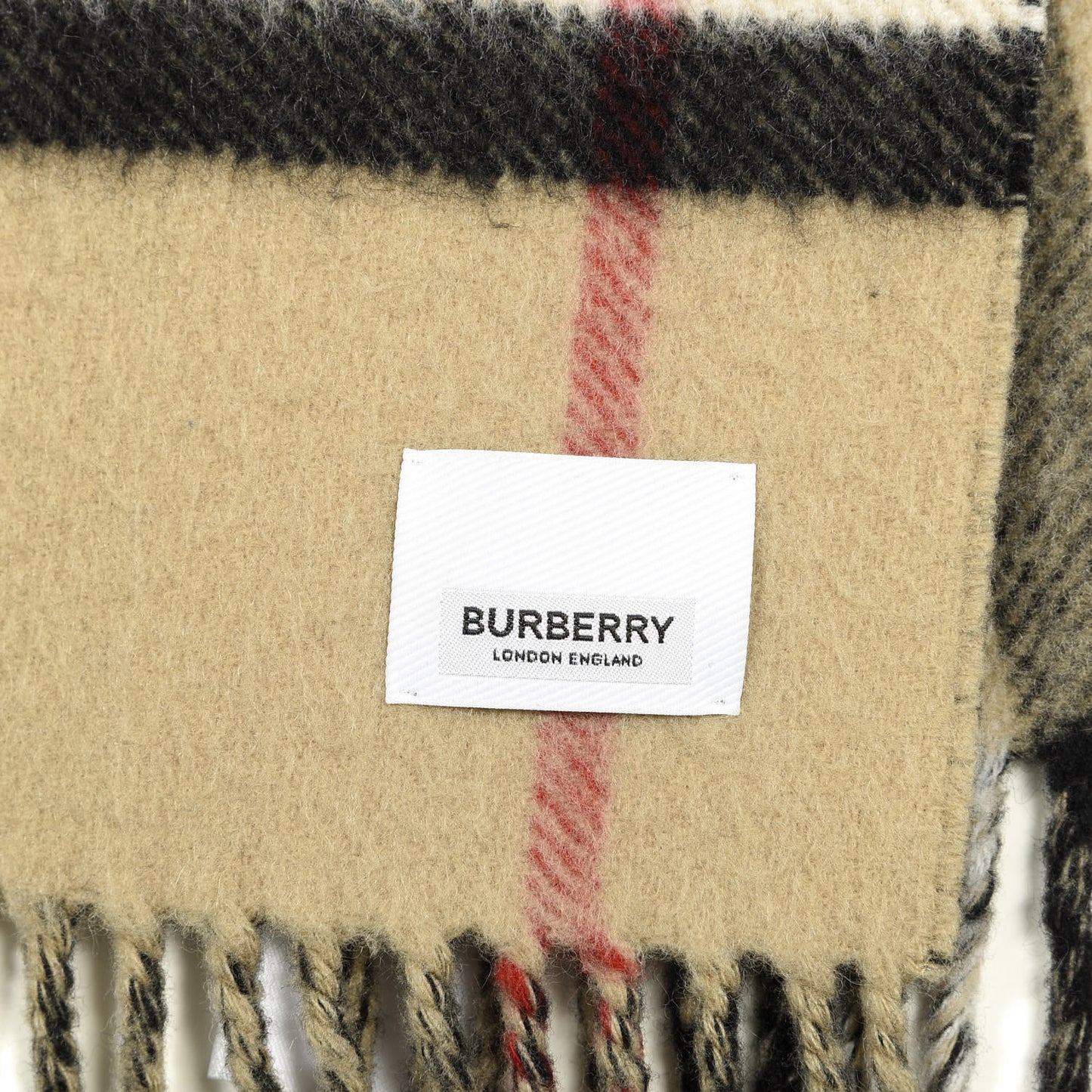 Wool Cashmere Check B Motif Fringe Scarf Black