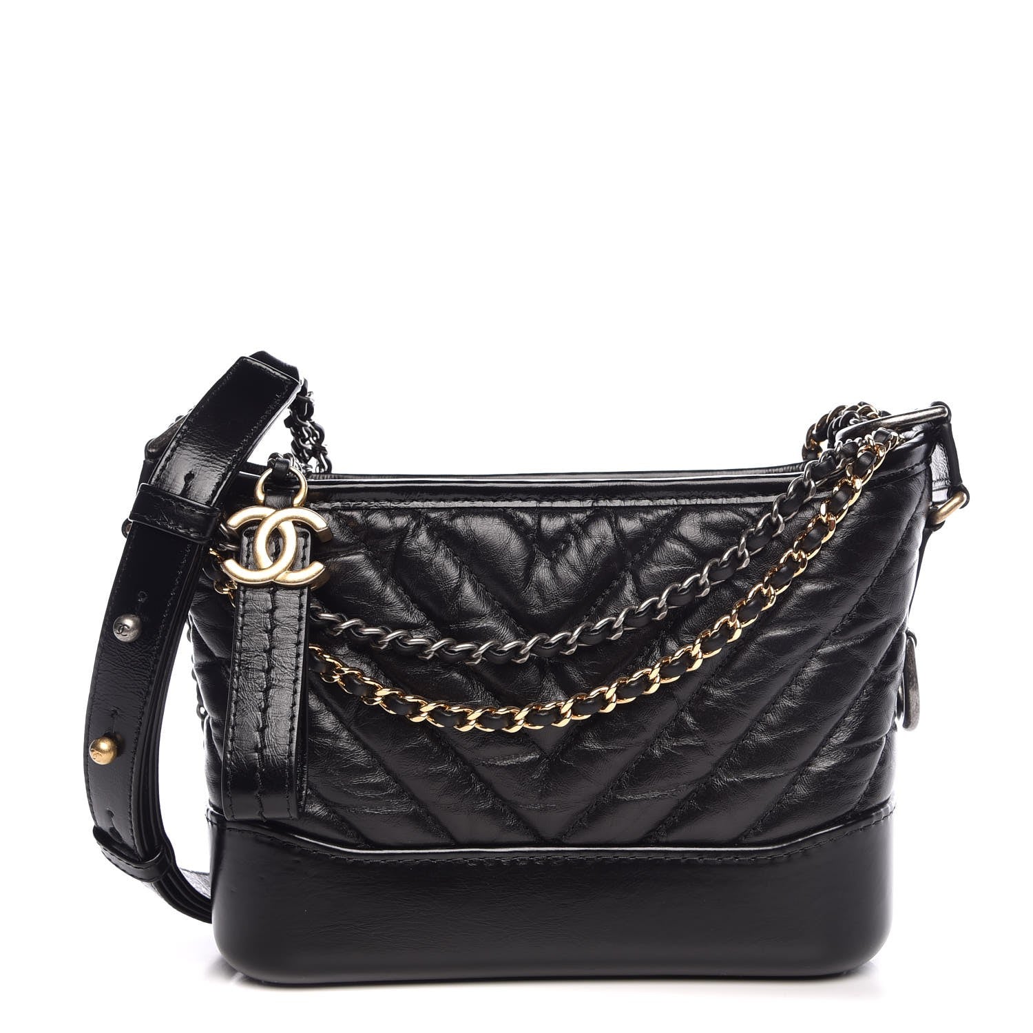 Chanel Aged Calfskin Chevron Quilted Small Gabrielle Hobo Black 1 of 8