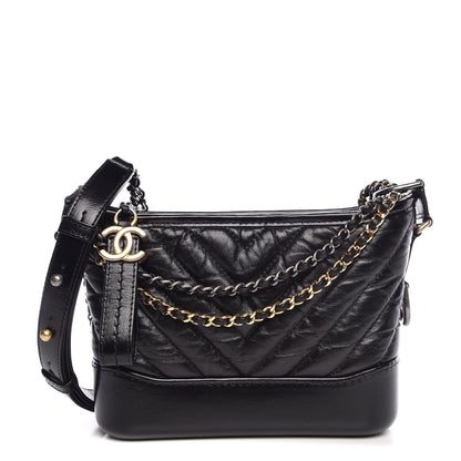 Chanel Aged Calfskin Chevron Quilted Small Gabrielle Hobo Black 1 of 8