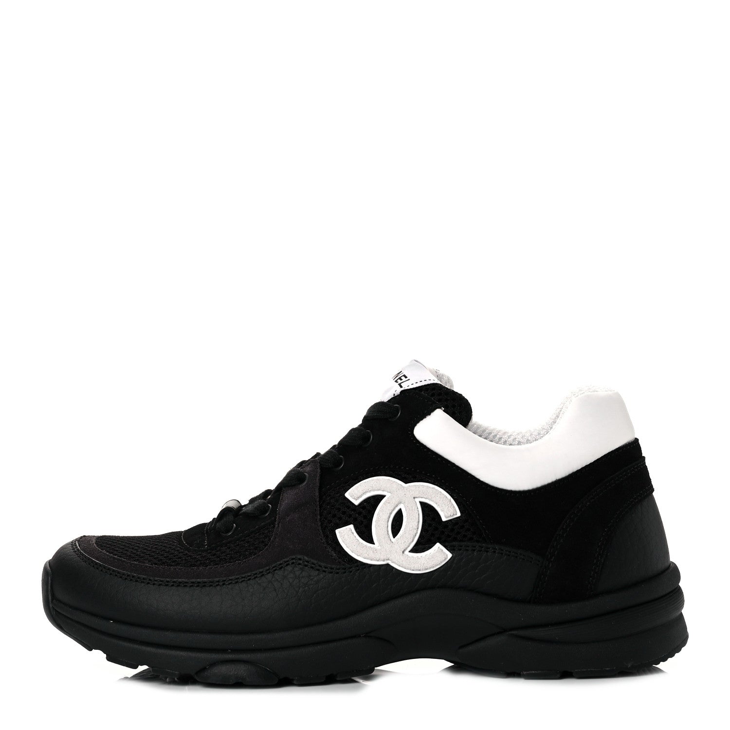 Chanel Mesh Suede Grained Calfskin Womens CC Sneakers 40 Black White 1 of 8