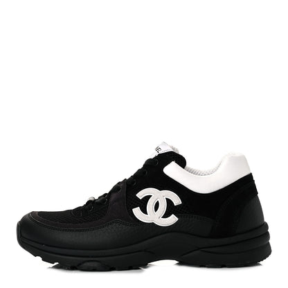 Chanel Mesh Suede Grained Calfskin Womens CC Sneakers 40 Black White 1 of 8