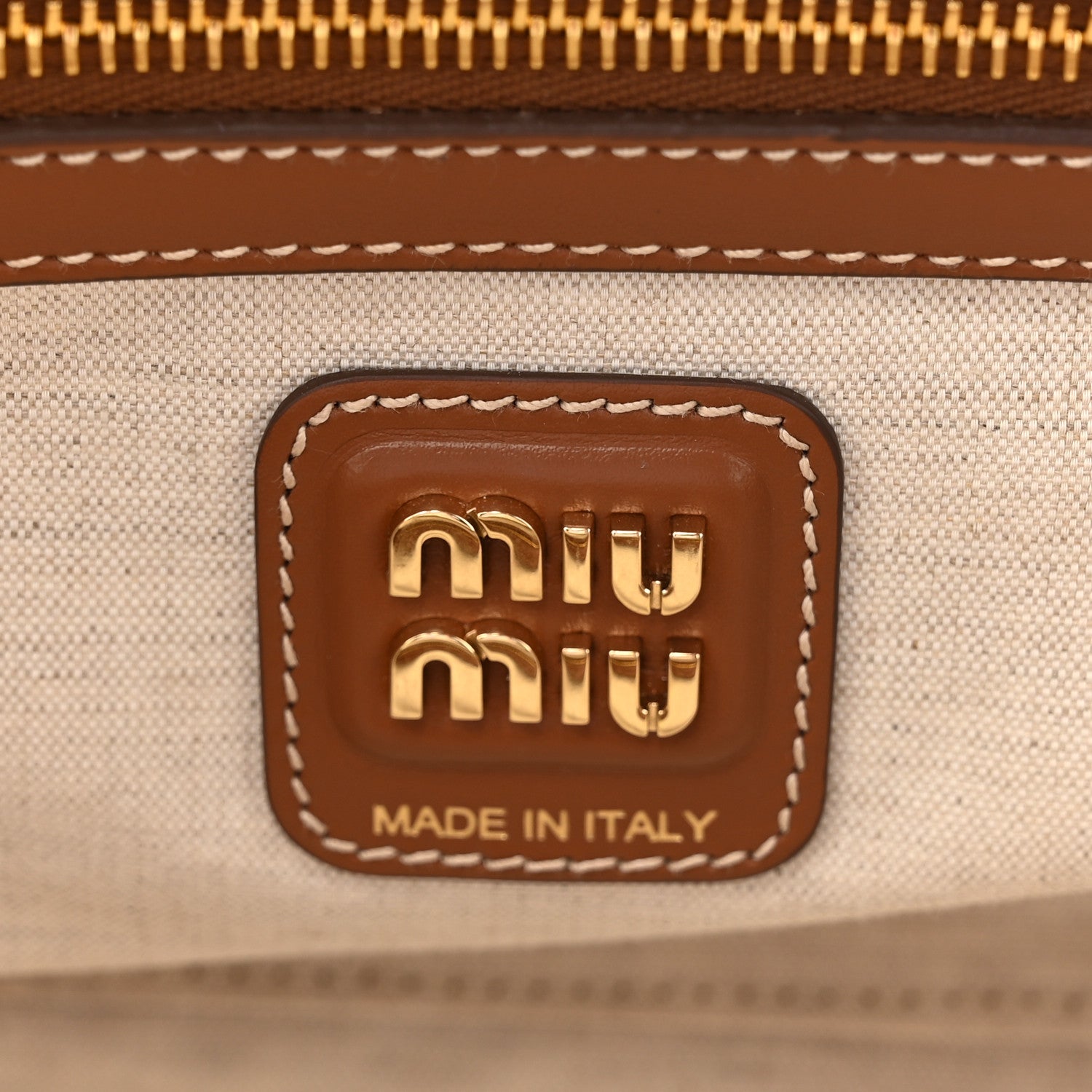 Miu Miu Canvas Calfskin Large Beau Top Handle Bag Naturale Brandy 6 of 9