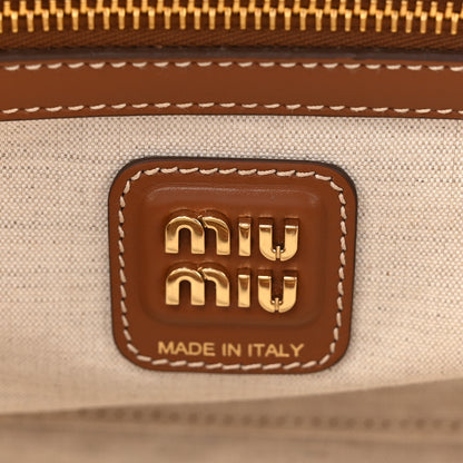 Miu Miu Canvas Calfskin Large Beau Top Handle Bag Naturale Brandy 6 of 9