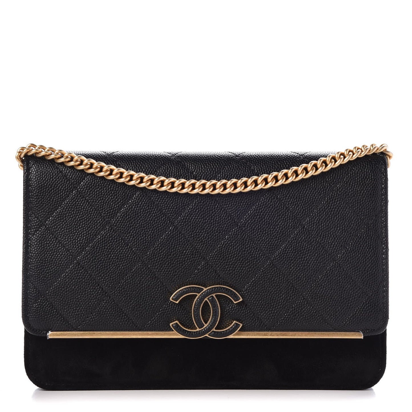 Caviar Suede Stitched Lady Coco Wallet On Chain WOC Black