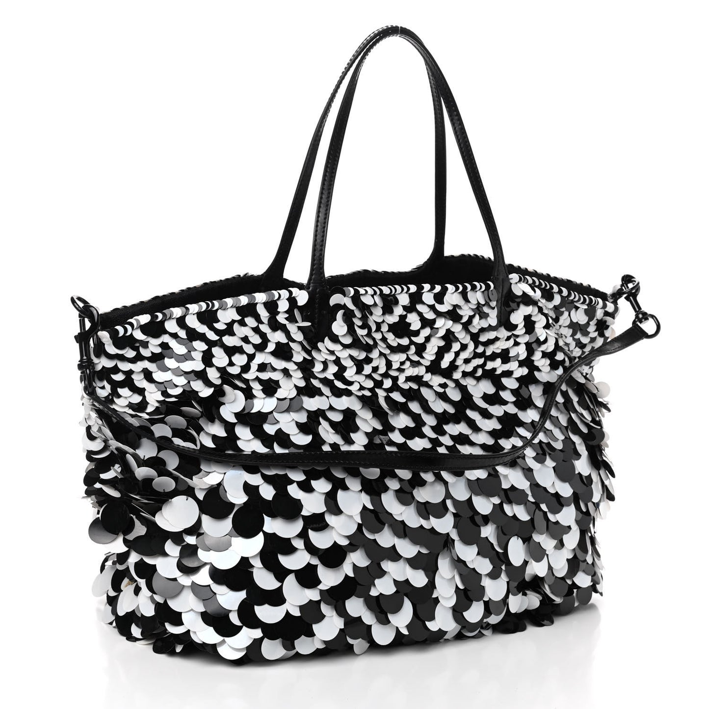 Sequin Ricamo Macro Paillettes Tote Black White