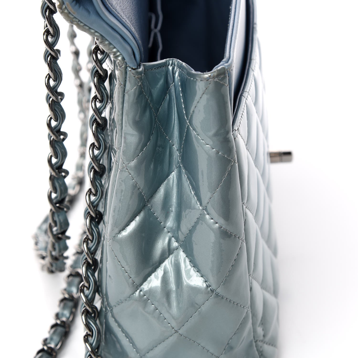 Chanel Patent Quilted Maxi Double Flap Light Blue 12 of 13