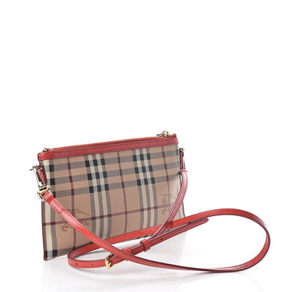 Burberry Haymarket Check Small Peyton Crossbody Clutch Bag Red 3 of 9