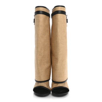Givenchy Raffia Shark Lock Pant Boots 40.5 Natural Black 2 of 8