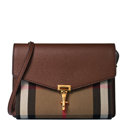 Burberry Derby Calfskin House Check Small Macken Crossbody Bag Tan 1 of 9