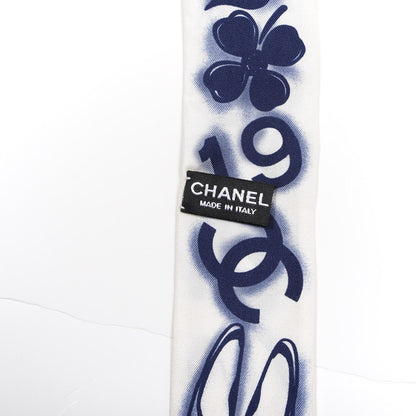 Chanel Silk CC Slim Bandeau Scarf White Blue 4 of 4