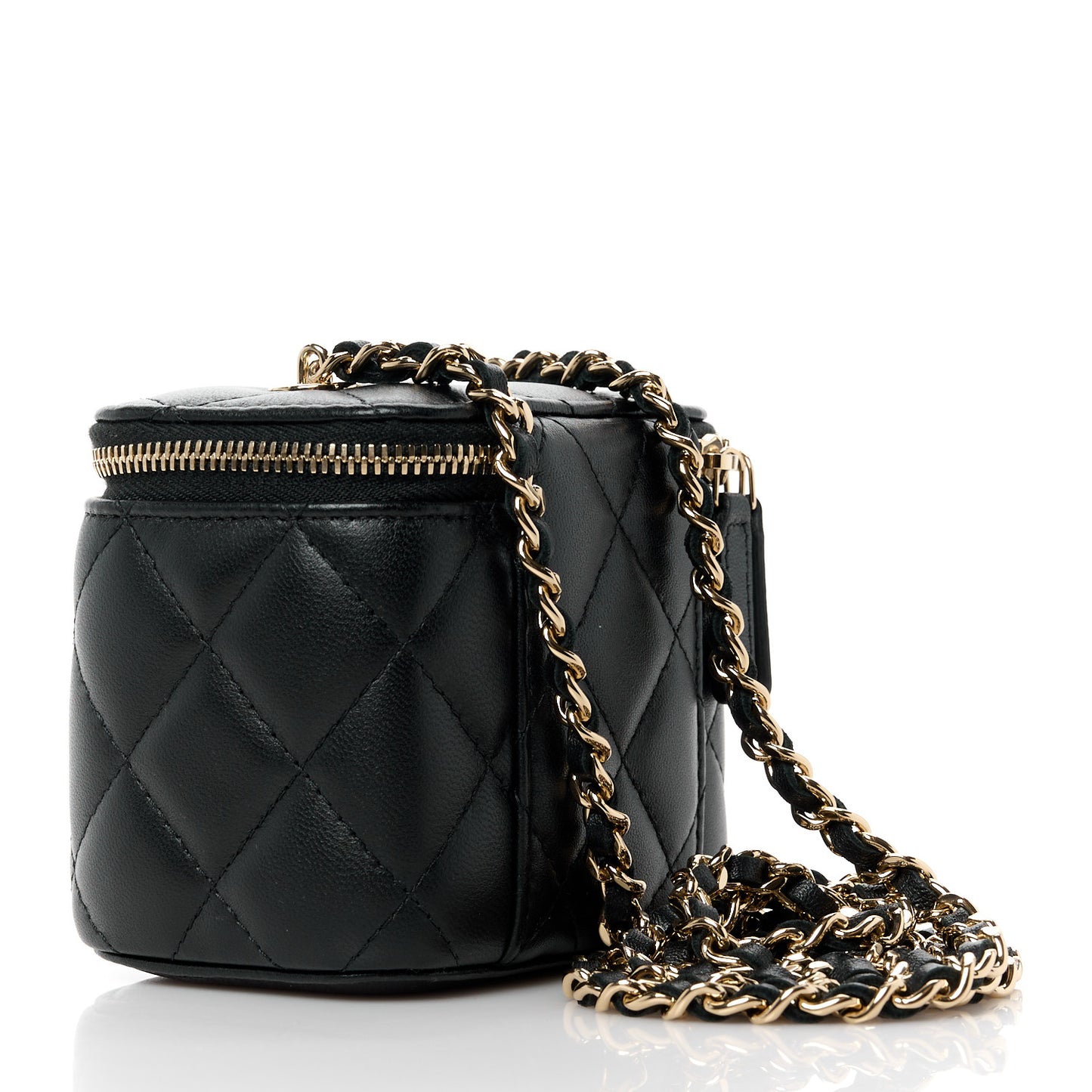 Lambskin Quilted Mini Vanity Case With Chain Black