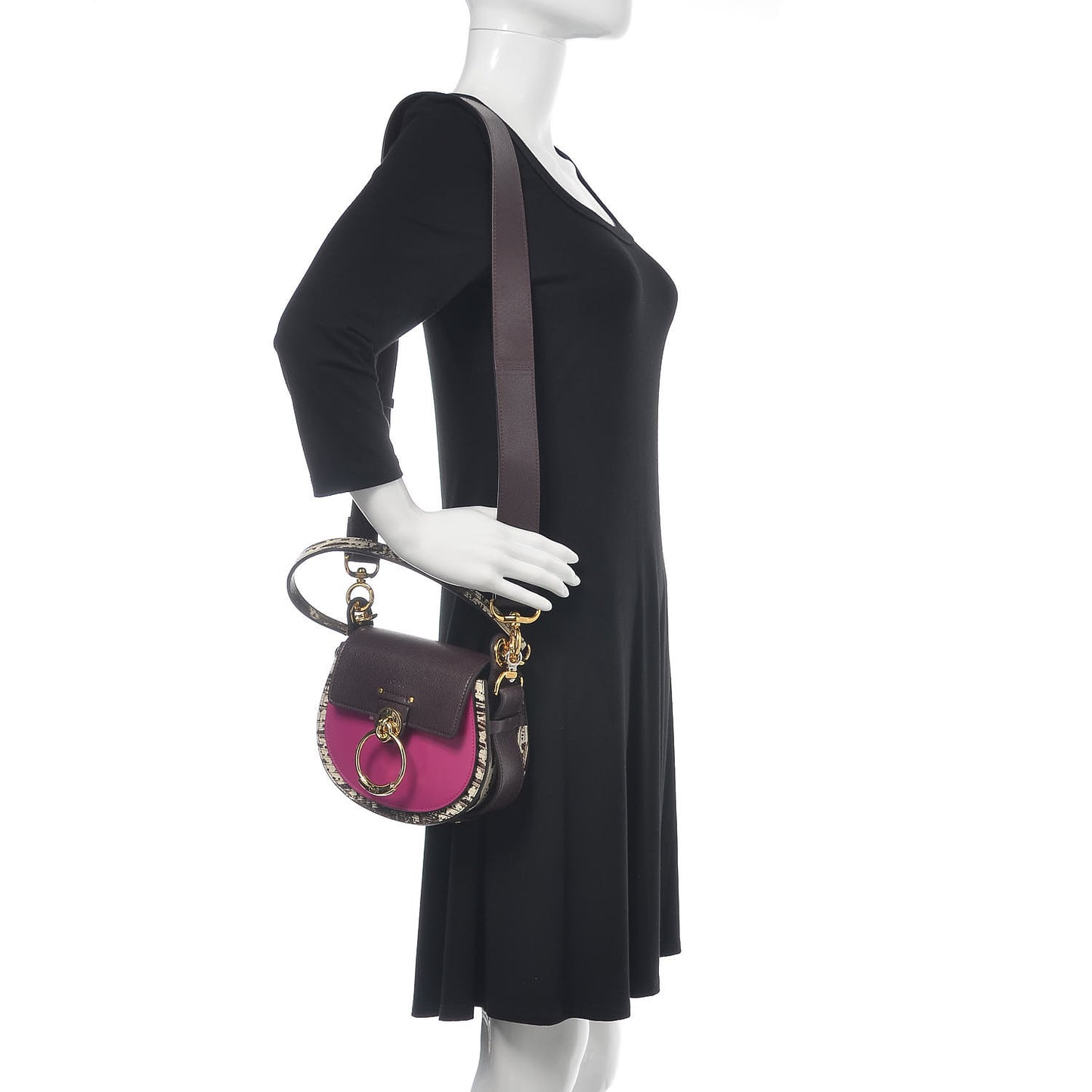 Calfskin Lizard Embossed Small Tess Bag Black Raisin