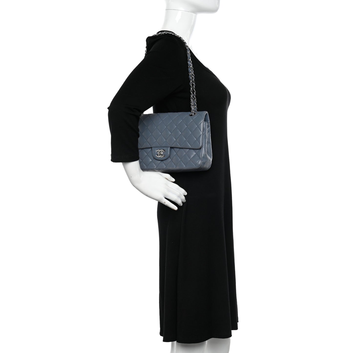 Lambskin Quilted Medium Double Flap Dark Grey