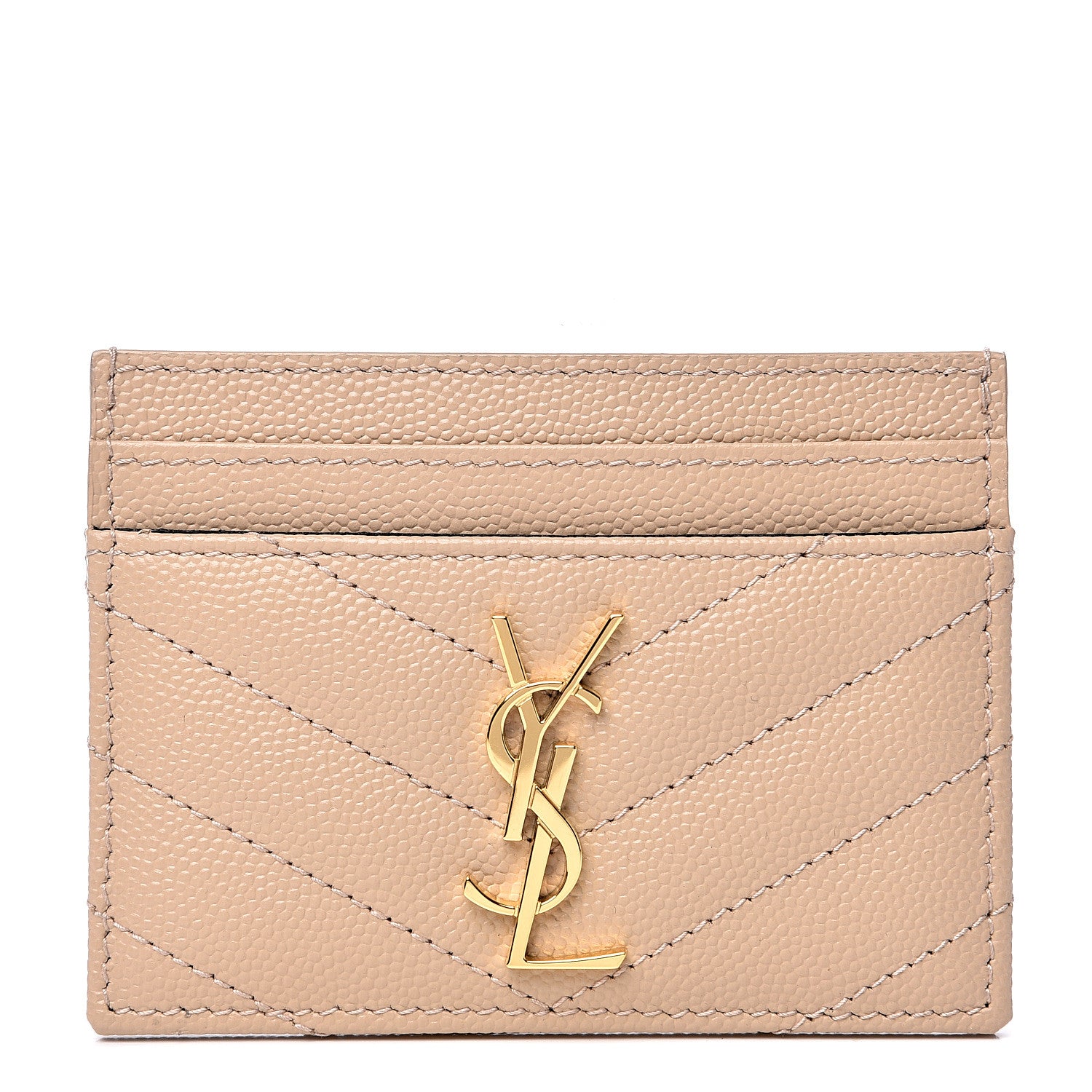 Saint Laurent Grain De Poudre Matelasse Chevron Monogram Credit Card Case Nude Powder 1 of 7