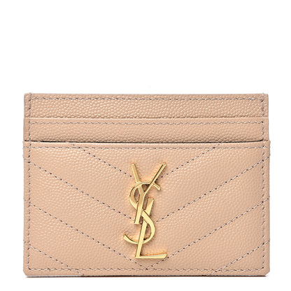 Saint Laurent Grain De Poudre Matelasse Chevron Monogram Credit Card Case Nude Powder 1 of 7