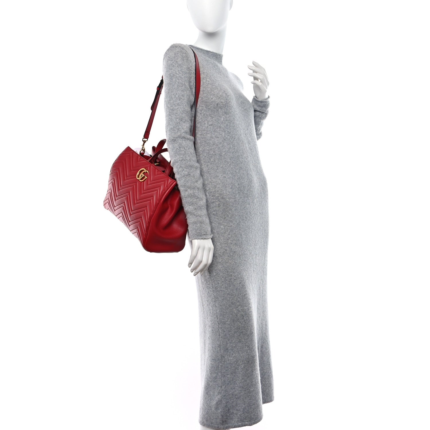 Gucci Calfskin Matelasse Medium GG Marmont Tote Hibiscus Red 2 of 12