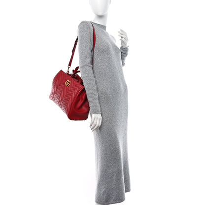Gucci Calfskin Matelasse Medium GG Marmont Tote Hibiscus Red 2 of 12