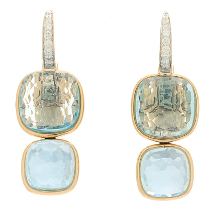 Pomellato 18K Rose Gold Diamond Blue Topaz Nudo Pendant Earrings 1 of 4
