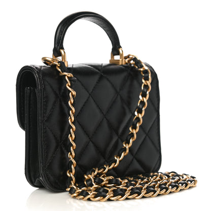 Chanel Lambskin Quilted Top Handle Flap Coin Purse With Chain Black 3 of 12