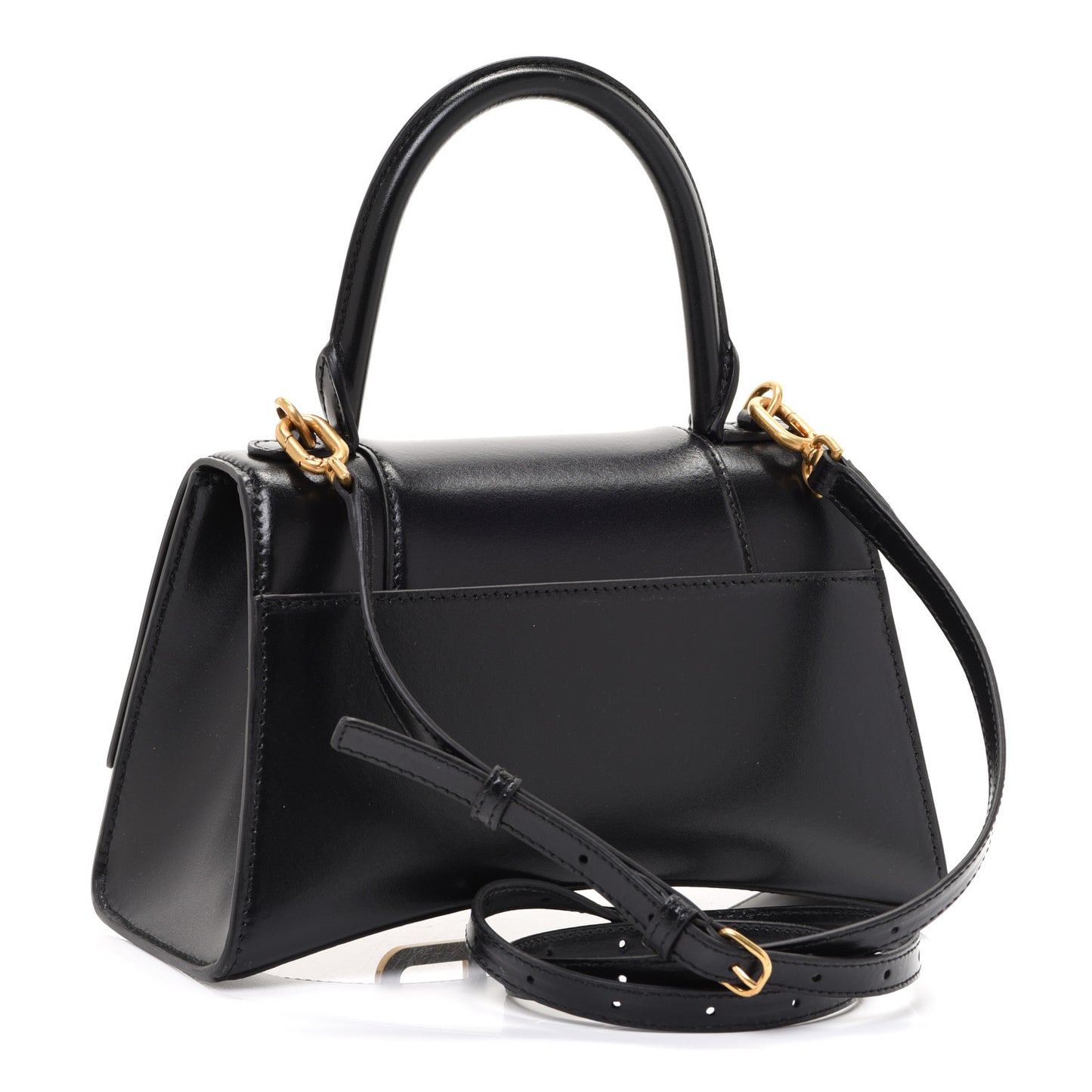 Shiny Box Calfskin Small Hourglass Top Handle Bag Black