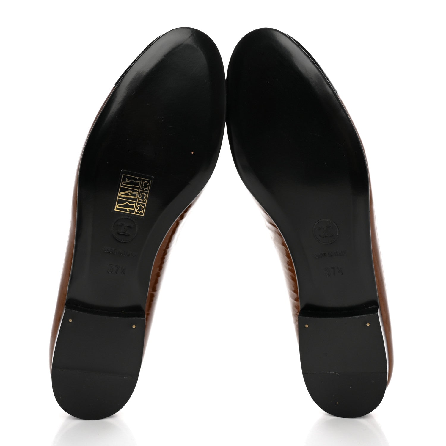 Chanel Patent Calfskin CC Cap Toe Ballerina Flats 37.5 Brown Black 5 of 12