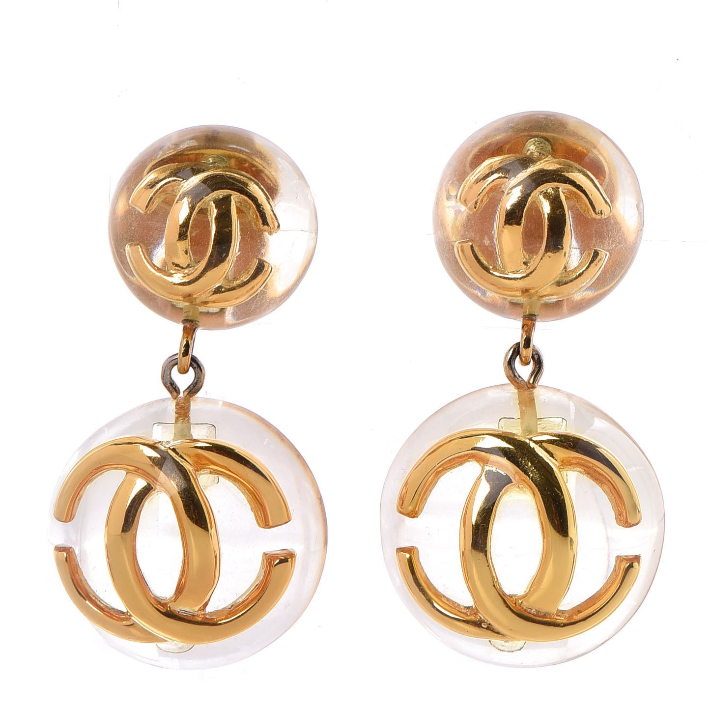 Resin CC Drop Clip On Earrings Gold