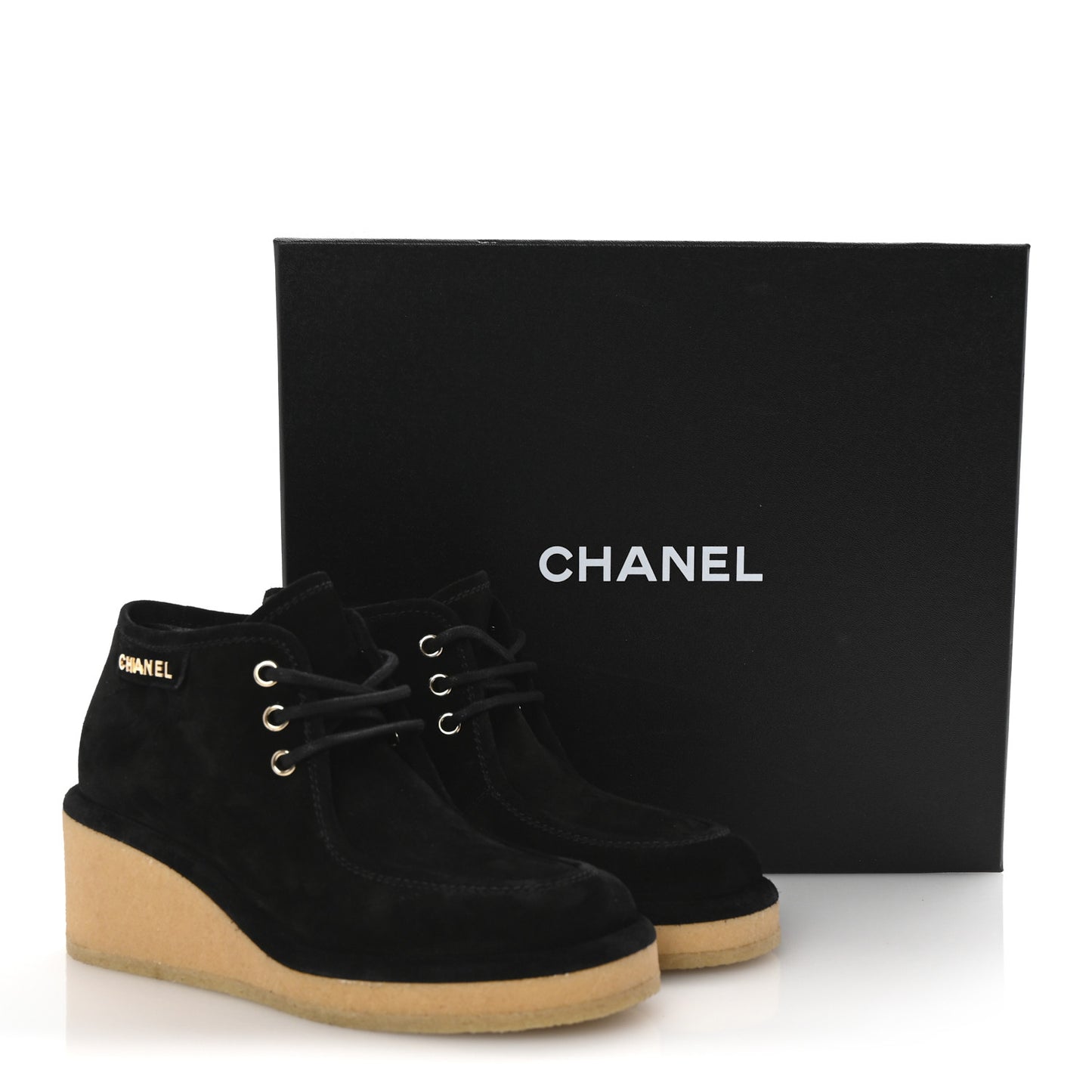 Suede Calfskin Lace Up Wedge Booties 36.5 Black