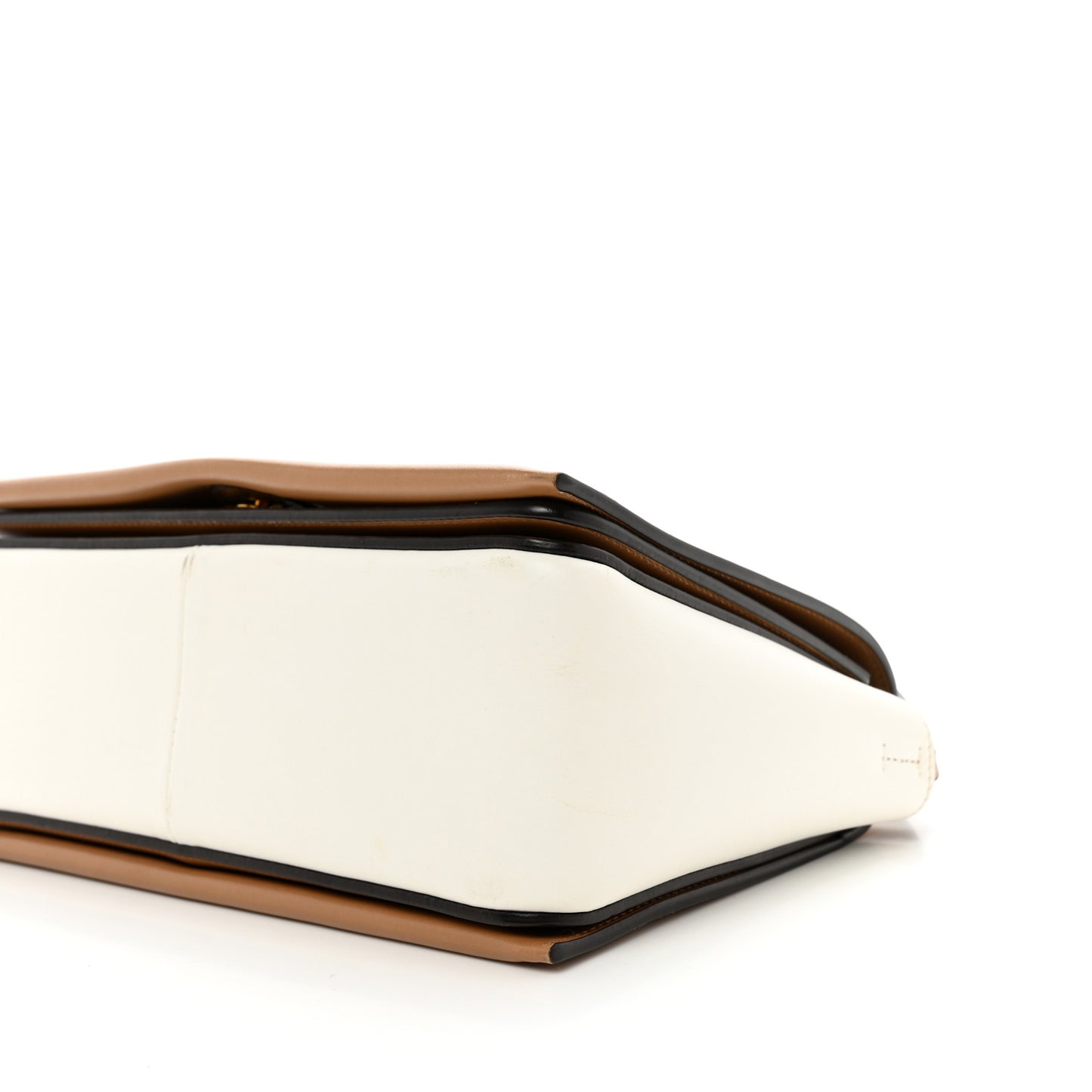 Shiny Smooth Calfskin Medium Frame Shoulder Bag Tan Optic White