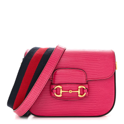 Gucci Lizard Web Mini Horsebit 1955 Shoulder Bag Pink 1 of 9