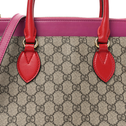 Gucci GG Supreme Monogram Moon Calfskin Small Zip Top Tote Beige Ebony Hibiscus Red New Rosette 8 of 10