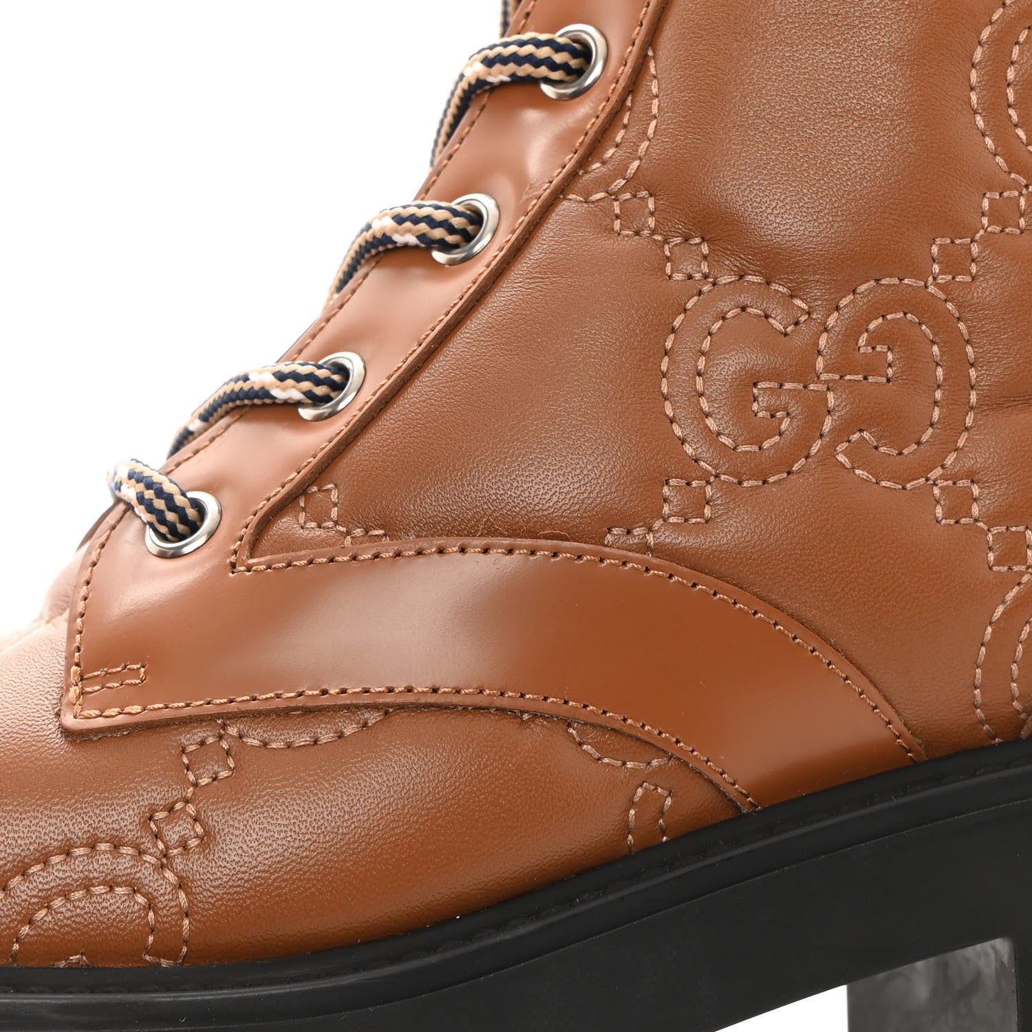 Gucci Cordovan Lux Nappa GG Matelasse Lace Up 60mm Combat Boots 37 Dark Hazel Brown 10 of 12