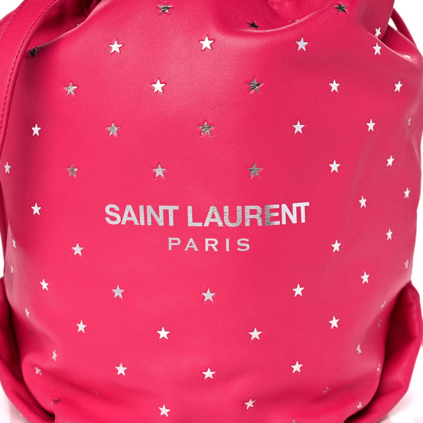 Lambskin Star Printed Teddy Drawstring Bag Fuchsia