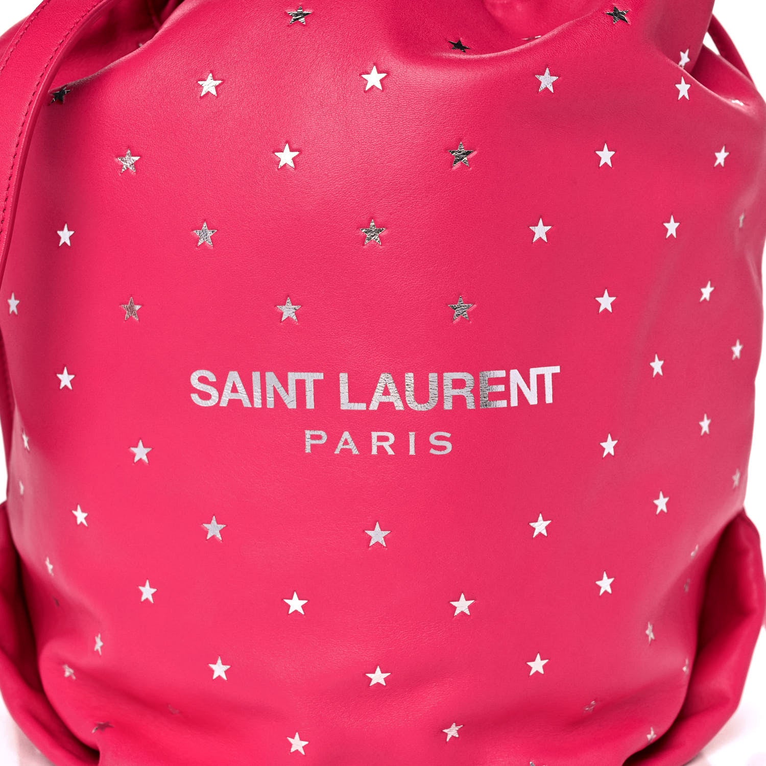 Saint Laurent Lambskin Star Printed Teddy Drawstring Bag Fuchsia 10 of 16