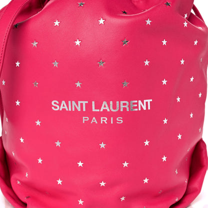 Saint Laurent Lambskin Star Printed Teddy Drawstring Bag Fuchsia 10 of 16