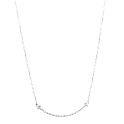 Tiffany 18K White Gold Diamond Small T Smile Pendant Necklace 1 of 7