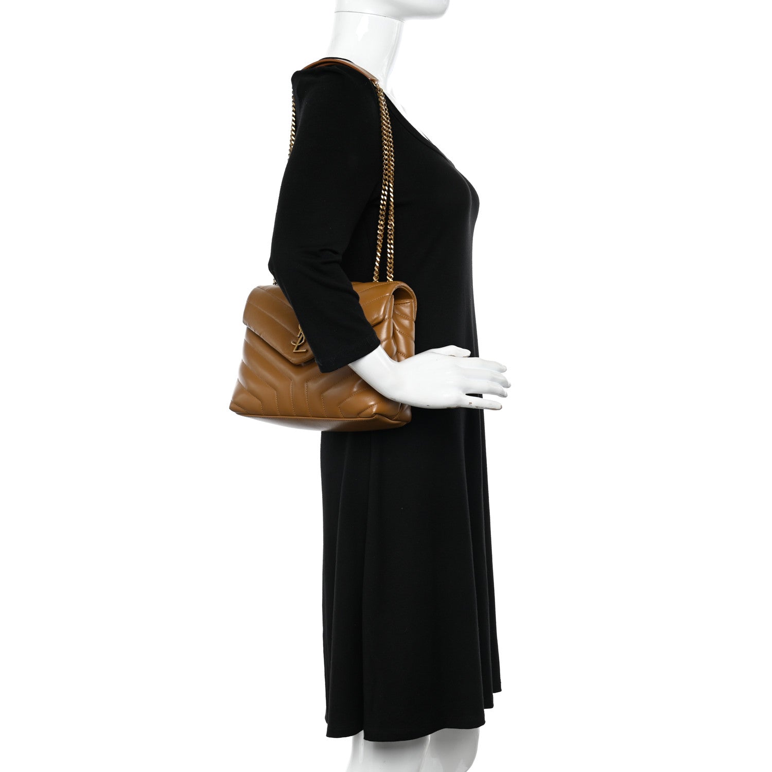 Saint Laurent Calfskin Y Quilted Monogram Small Loulou Chain Satchel Dark Natural 2 of 10
