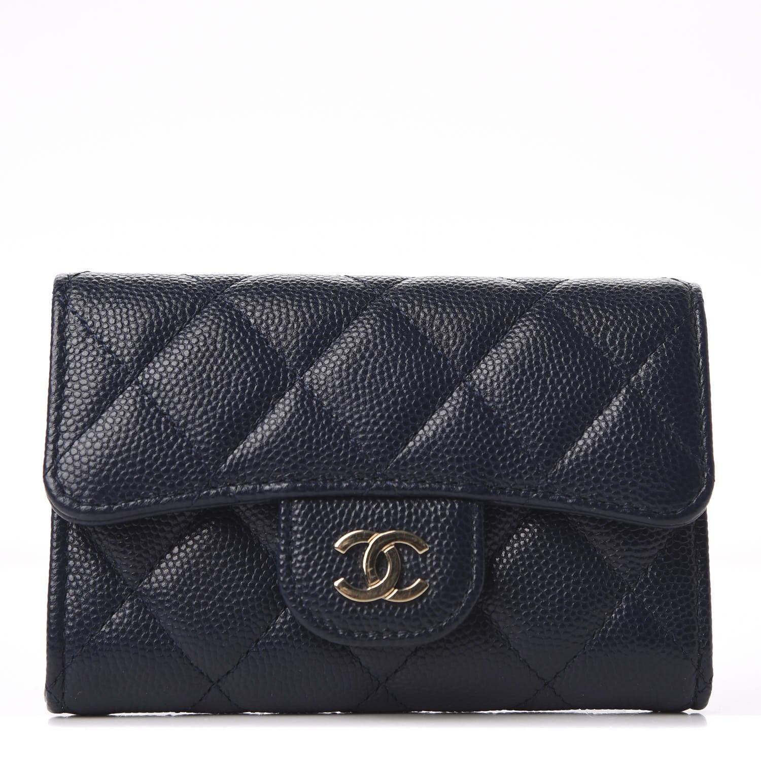 Chanel Caviar Quilted Flap Card Holder Wallet Navy Blue 1 of 9