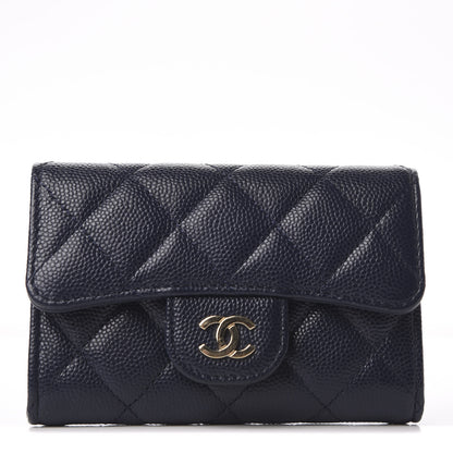 Chanel Caviar Quilted Flap Card Holder Wallet Navy Blue 1 of 9