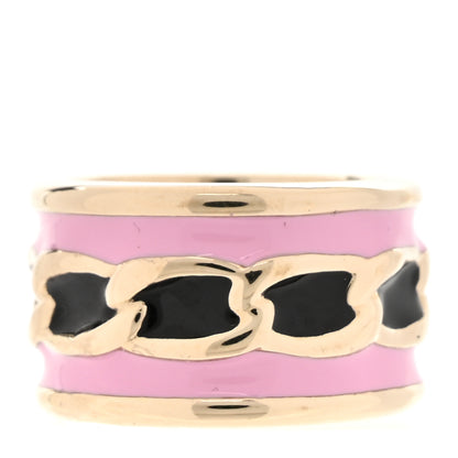 Chanel Enamel CC Wide Ring 52 6 Pink Black Gold 3 of 5