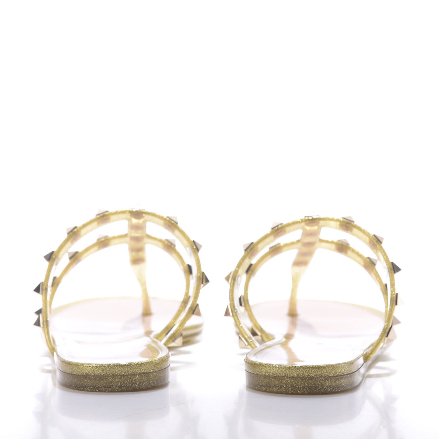 PVC Jelly Glitter Rockstud Caged Flat Thong Sandals 36 Oro
