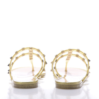 Valentino Garavani PVC Jelly Glitter Rockstud Caged Flat Thong Sandals 36 Oro 5 of 9