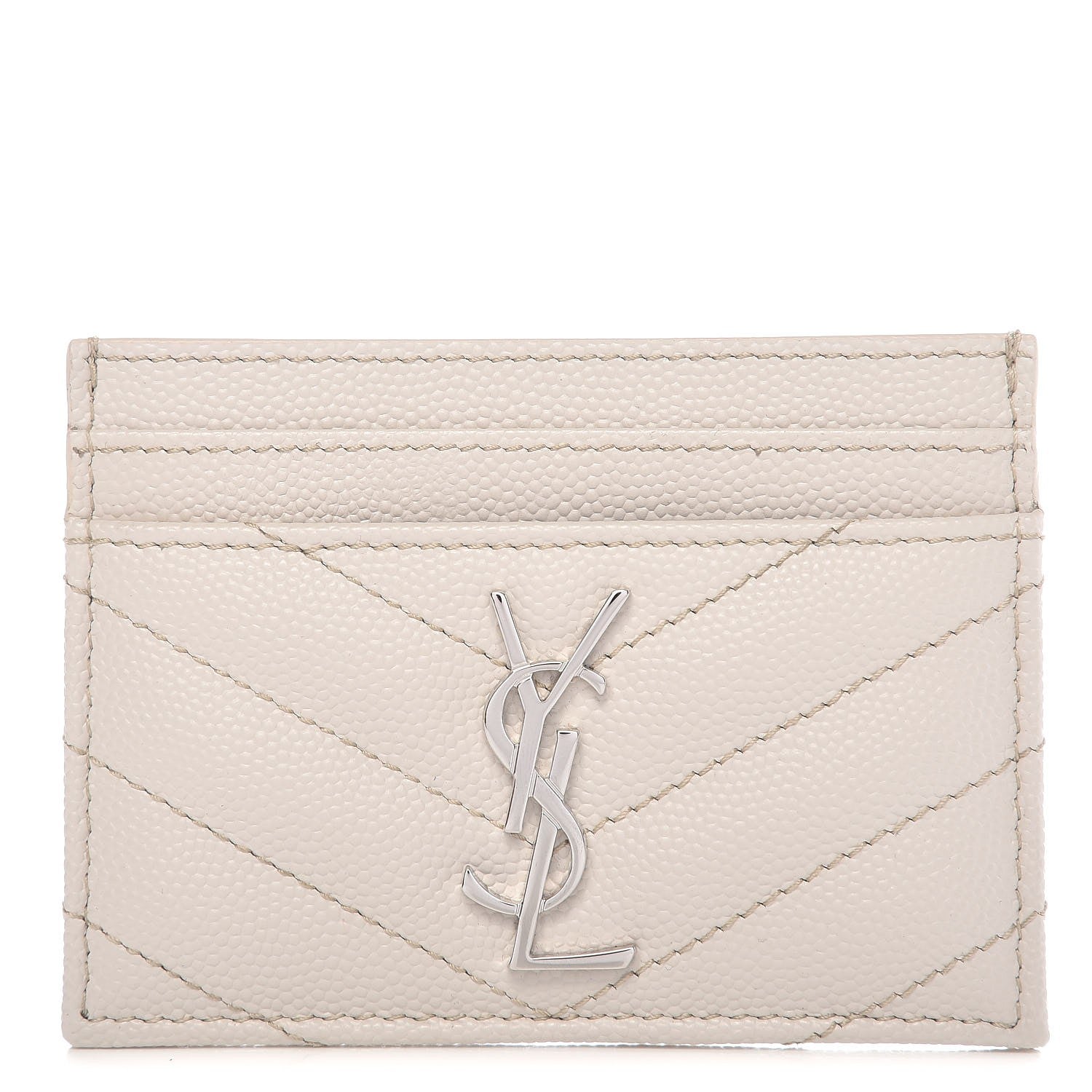 Saint Laurent Grain De Poudre Matelasse Chevron Card Case Icy White 1 of 8