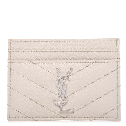 Saint Laurent Grain De Poudre Matelasse Chevron Card Case Icy White 1 of 8