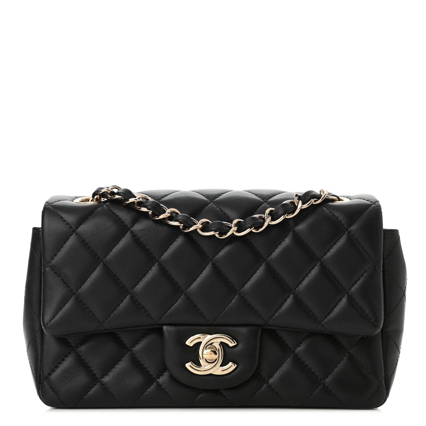Lambskin Quilted Mini Rectangular Flap Black