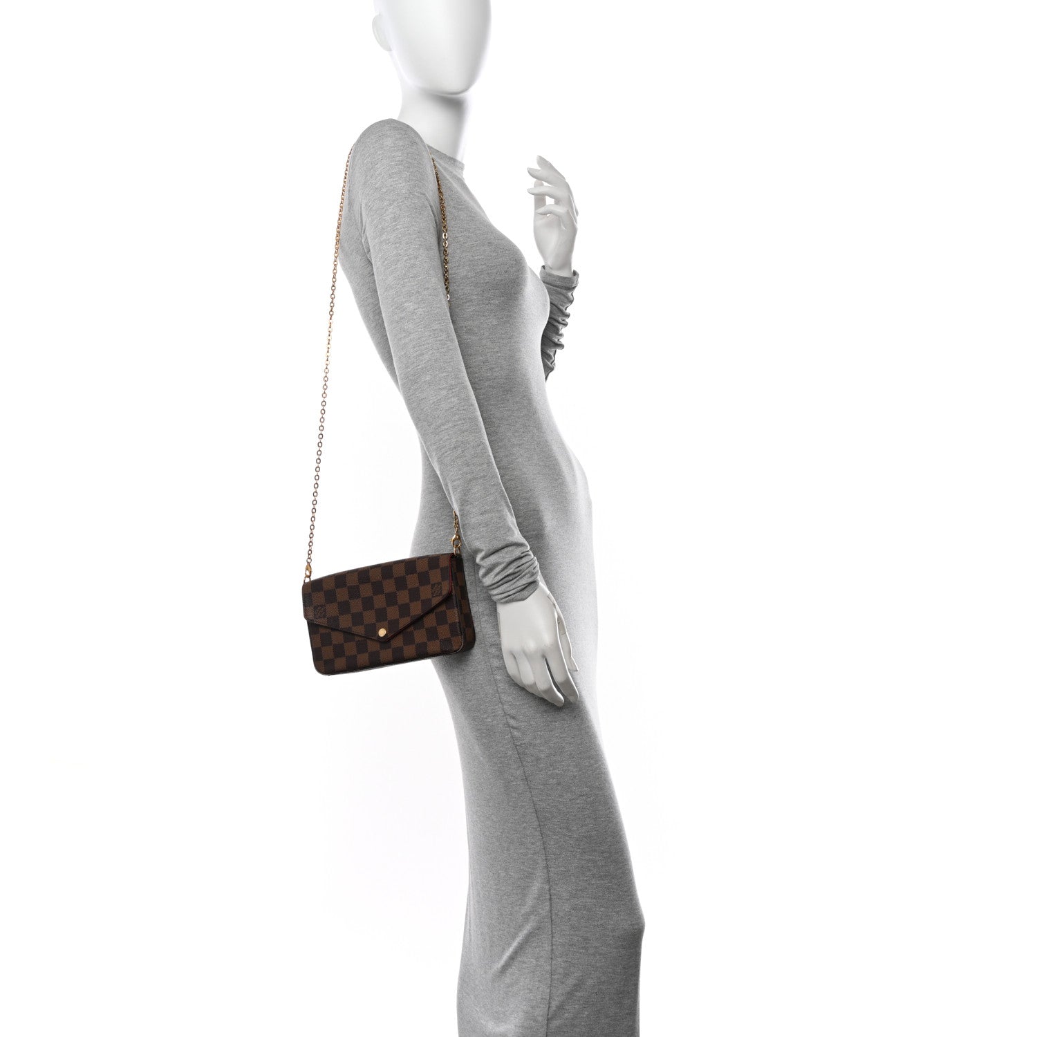 Louis Vuitton Damier Ebene Pochette Felicie Chain Wallet 2 of 13