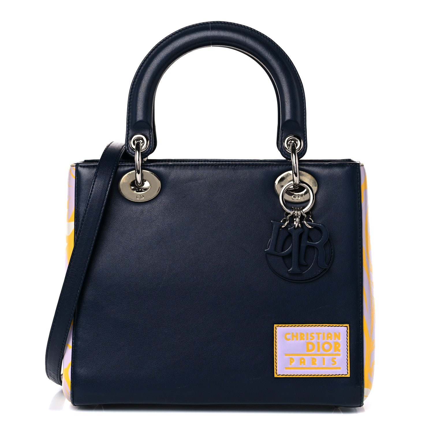 Christian Dior Calfskin Flower Printed Medium Lady Dior Navy Multicolor 1 of 16