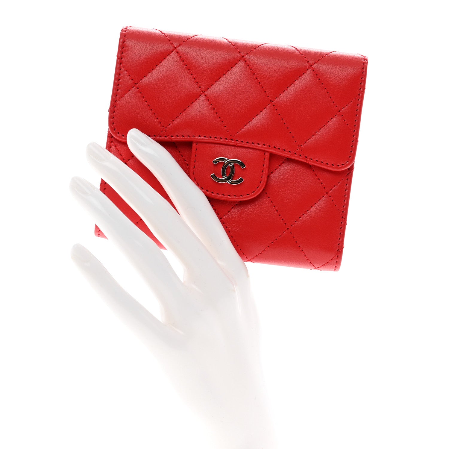 Chanel Lambskin Quilted Compact Flap Wallet Red 2 of 9