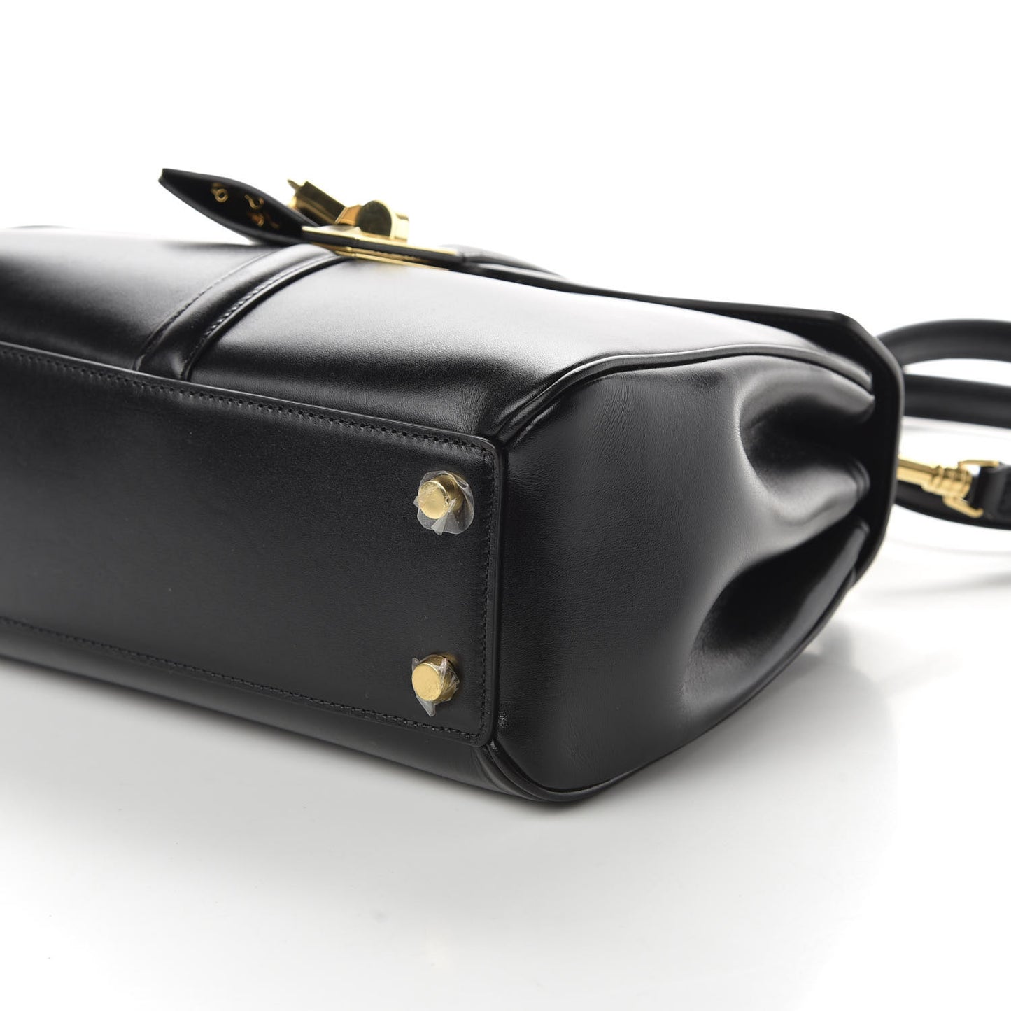 Satinated Calfskin Small 16 Top Handle Bag Black